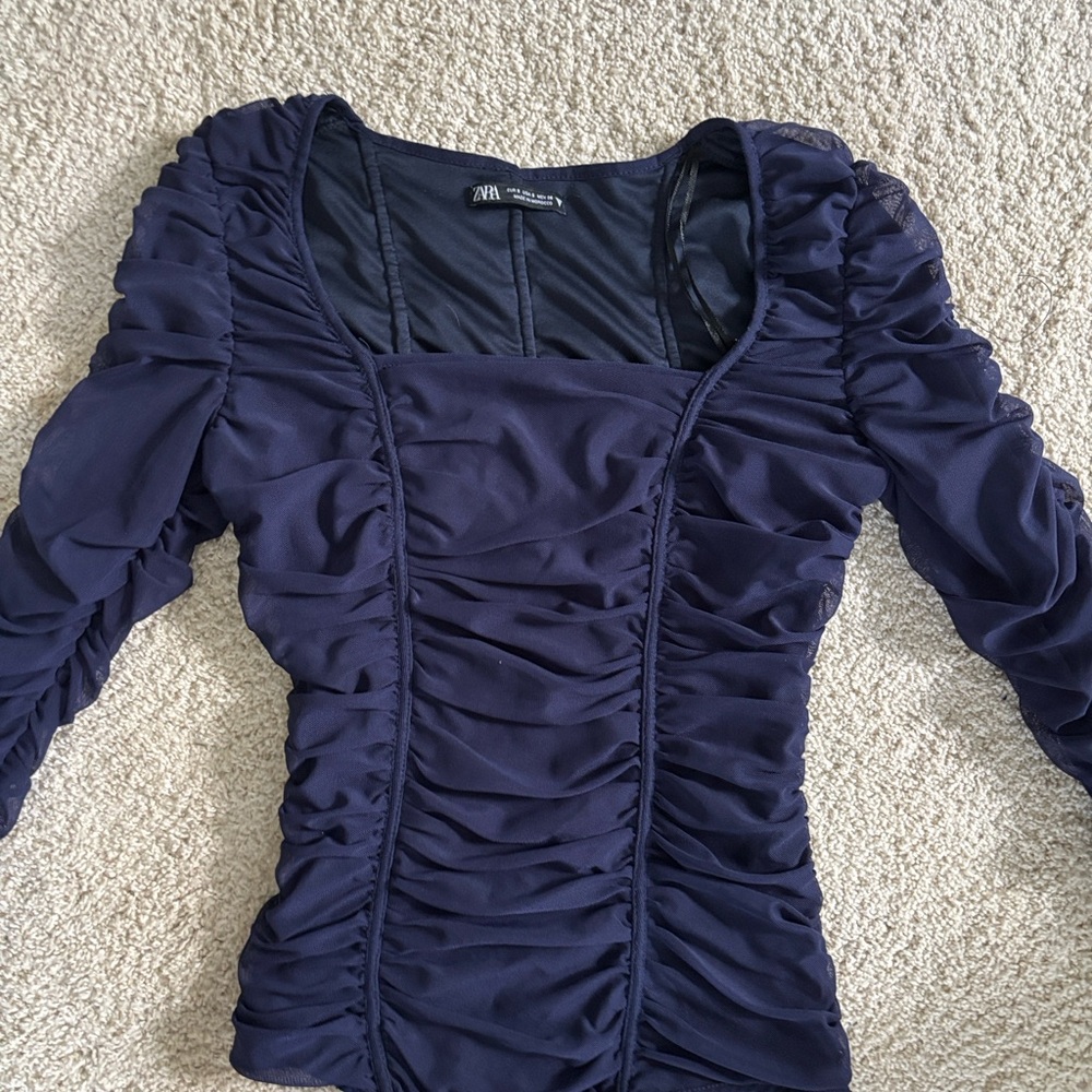 Zara Navy Ruched Bodysuit